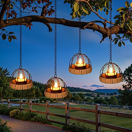 4-Count KOOPER Hanging Solar Tea Light Lanterns w/ Flickering Amber Light $13.99 ($3.50 each) + Free Shipping w/ Prime or on $35+