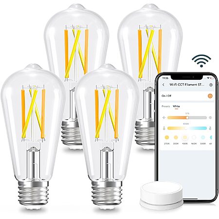 4-Count Linkind ST19 Dimmable Tunable White Smart LED Edison E26 Bulbs w/ Remote (60W Equivalent) $17.99 or less + Free Shipping w/ Prime or on $35+