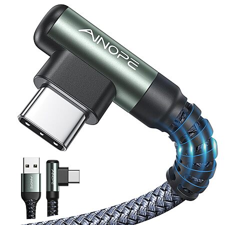 2-Count AINOPE 6.6' Right-Angle USB-A to USB-C Fast Charging Braided Cables (Grey) $4.97 ($2.49 each) + Free Shipping w/ Prime or on $35+