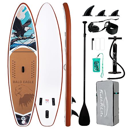 11' x 33" FEATH-R-LITE Inflatable Stand-Up Paddle Board w/ Paddle, Pump, Backpack & Accessories (Brown/Bald Eagle) $84.99 & More + Free Shipping