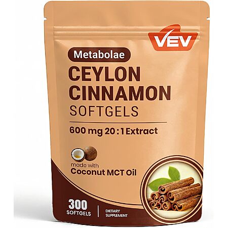 300-Count VEV 20:1 Ceylon Cinnamon Extract Softgels w/ MCT Oil & Ginger $7.80 w/ S&S + Free Shipping w/ Prime or on $35+