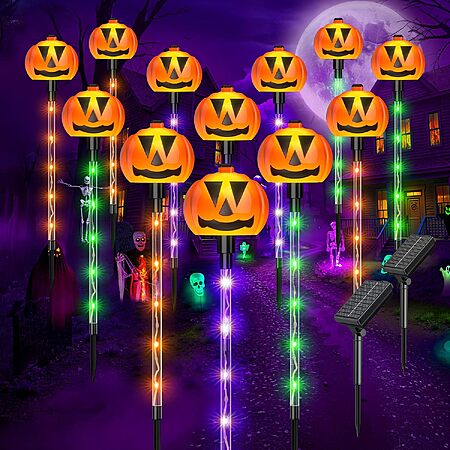 12-Count Ahaorigin Solar Halloween Pumpkin Pathway Stake Lights w/ 8 Lighting Modes (2 Connected Sets of 6) $15.46 + Free Shipping w/ Prime or on $35+