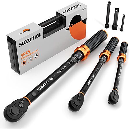3-Piece SUZUME 1/4", 3/8" & 1/2" Drive Click Torque Wrench Set w/ 3 Extension Bars (±3% Accuracy) $54.06 + Free Shipping
