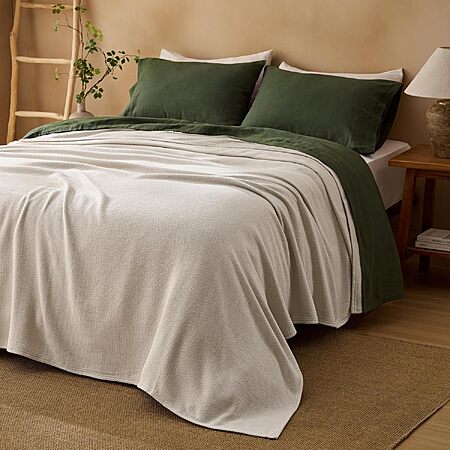 90" x 90" Bedsure 100% Cotton Herringbone Weave Blanket (Queen, Linen Beige) $16.50