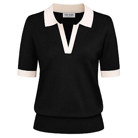 Kate Kasin Women's Short Sleeve V-Neck Collared Knit Polo Sweater (S-XXL, Various Colors) from $9.99 + Free Shipping w/ Prime or on $35+
