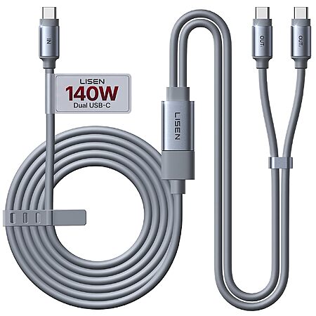 6.6' LISEN 140W 1-to-2 USB-C Splitter Charging Cable w/ Dual USB-C Outputs