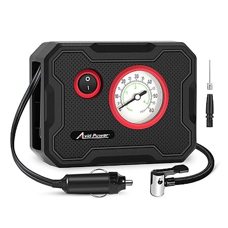 [Prime] AVID POWER 12V Portable Tire Inflator Air Compressor w/ Digital Gauge & LED Light (Red) $12.53 + Free Shipping