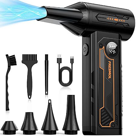 FRESMOL 130000 RPM Multi-Speed Cordless Electric Air Duster w/ LED Display, Nozzles & Brushes (Orange) $18.14 + Free Shipping w/ Prime or on $35+