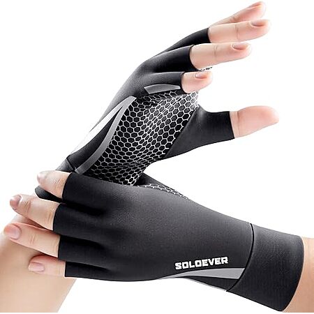 SOLOEVER Copper-Infused Fingerless Compression Arthritis Gloves w/ Non-Slip Grip $5
