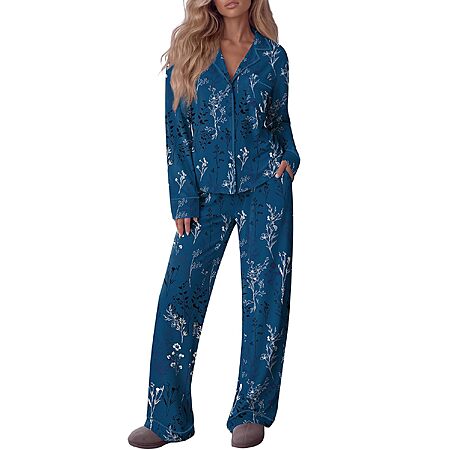 2-Piece Ekouaer Women's Cotton Long Sleeve Button-Down Pajama Set w/ Pants & Pockets (S-XXL, Various Colors/Prints) $14.99 + Free Shipping w/ Prime or on $35+
