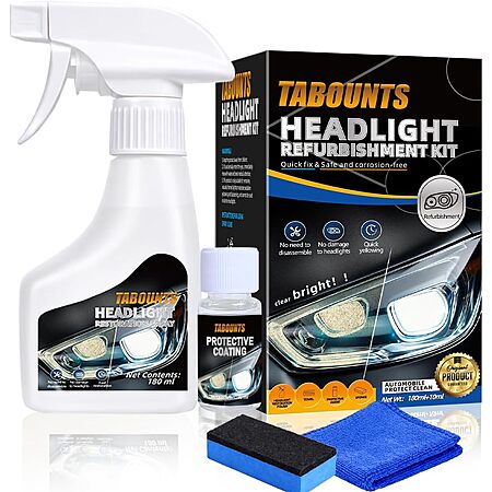4-Piece TABOUNTS Headlight Restoration Kit w/ Cleaning Spray, Ceramic Coating, Sponge & Towel $8.99 + Free Shipping w/ Prime or on $35+