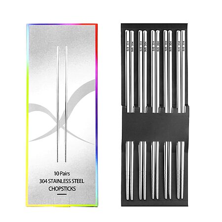 10-Pair Lazycorner 304 Stainless Steel Reusable Chopsticks