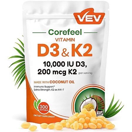 300-Count VEV Vitamin D3 10,000 IU & K2 200mcg Softgels w/ Coconut Oil $5.39 w/ S&S