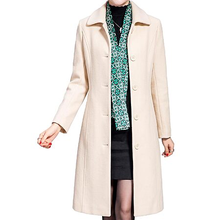 Jenkoon Women's Long Faux Wool Pea Coat w/ Button Closure & Pockets (XS-XL, Various Colors)