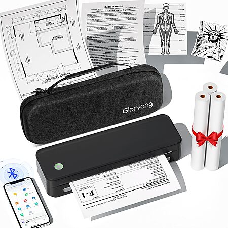 Gloryang 8.5" x 11" Portable Bluetooth Thermal Printer w/ 3 Paper Rolls & Carrying Case (Various Colors) $45.59 + Free Shipping