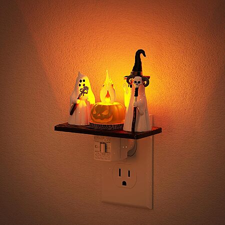 JandCase Halloween Plug-In Night Light: Ghost w/ LED Flickering Flames $6.99 or RGB Color-Changing Jack-o’-Lantern Projector $9.99 + Free Shipping w/ Prime or on $35+