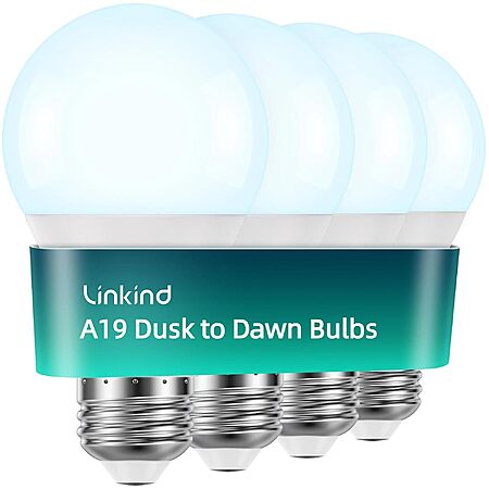 4-Count Linkind A19 75W Equivalent Outdoor LED Dusk-to-Dawn Light Bulbs w/ E26 Base (1200 Lumens, 5000K Daylight)