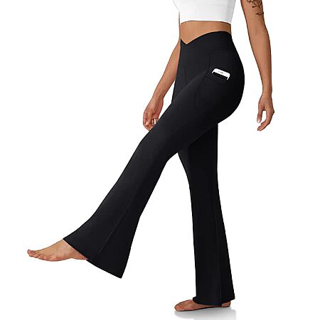 DLOODA Women's High-Waisted Crossover Flare Yoga Leggings w/ Pockets (Various)