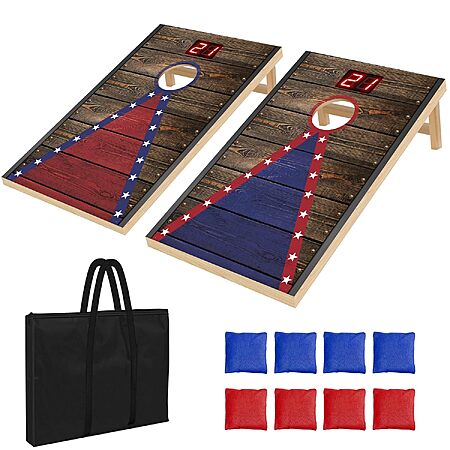 4' x 2' HQGZQL Regulation-Size Electronic Cornhole Board Set w/ Automatic Scoring, Bean Bags & Carrying Case