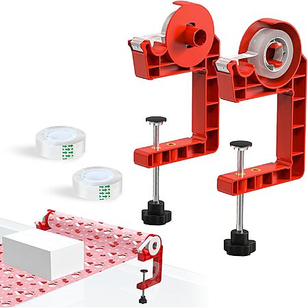 MONMEE Wrapping Paper Holder w/ One-Hand Tape Cutters & 2 Tape Rolls (Various Colors) $14.99 & More