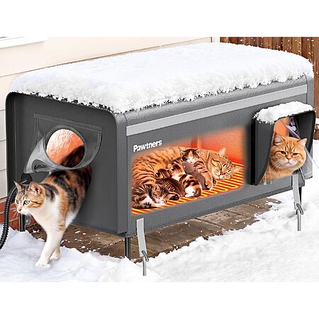 32" XXL Pawtners Heated Insulated Outdoor Cat House (Dark Grey)