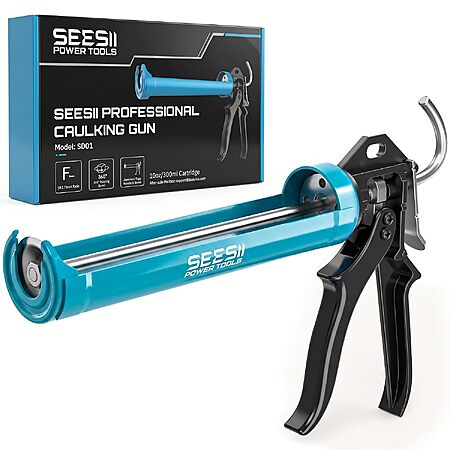 SEESII 10-Oz Dripless Caulking Gun w/ 18:1 Thrust Ratio & Silicone Removal Tool