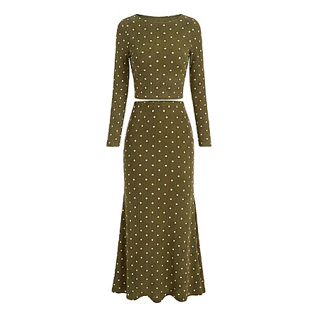 2-Piece BTFBM Women's Polka Dot Long Sleeve Crop Top & Maxi Skirt Set (S-XXL, Various Colors)