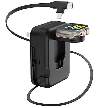 BEACOO 36W GaN 3-in-1 Wall Charger w/ Retractable Cable, Apple Watch Charger & Foldable Plug (Black or White)