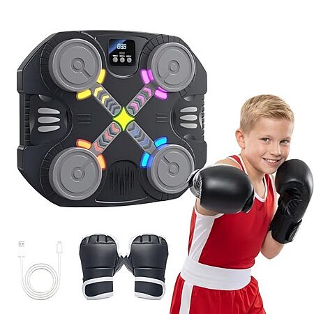 changenow Kids' Bluetooth Music Boxing Wall Machine w/ LED Lights & Boxing Gloves