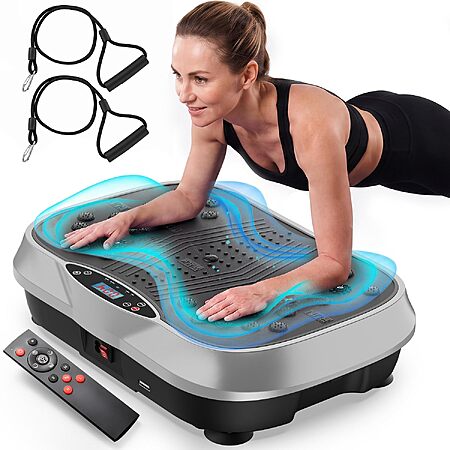 ALSO GO Vibration Plate Exercise Machine w/ 200 Speed Levels, 10 Preset Modes, Bluetooth Speaker & Resistance Bands (Grey)