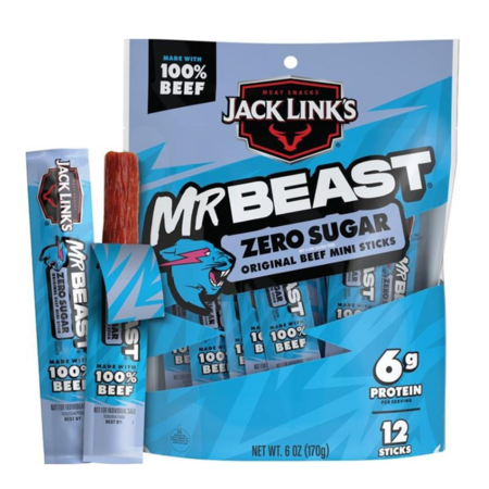 12-Pack 0.5-Ounce Jack Link's x MrBeast Zero Sugar Original Mini Beef ...