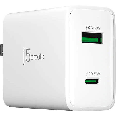 j5create 67W GaN USB-C 2-Port Wall Charger (White) $19.99 + Free Store Pickup at Best Buy