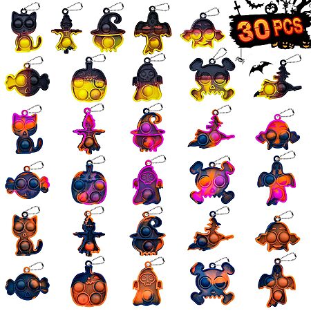 30-Pk Genuvi Halloween Pop Fidget Toy Keychains (Various Colors)