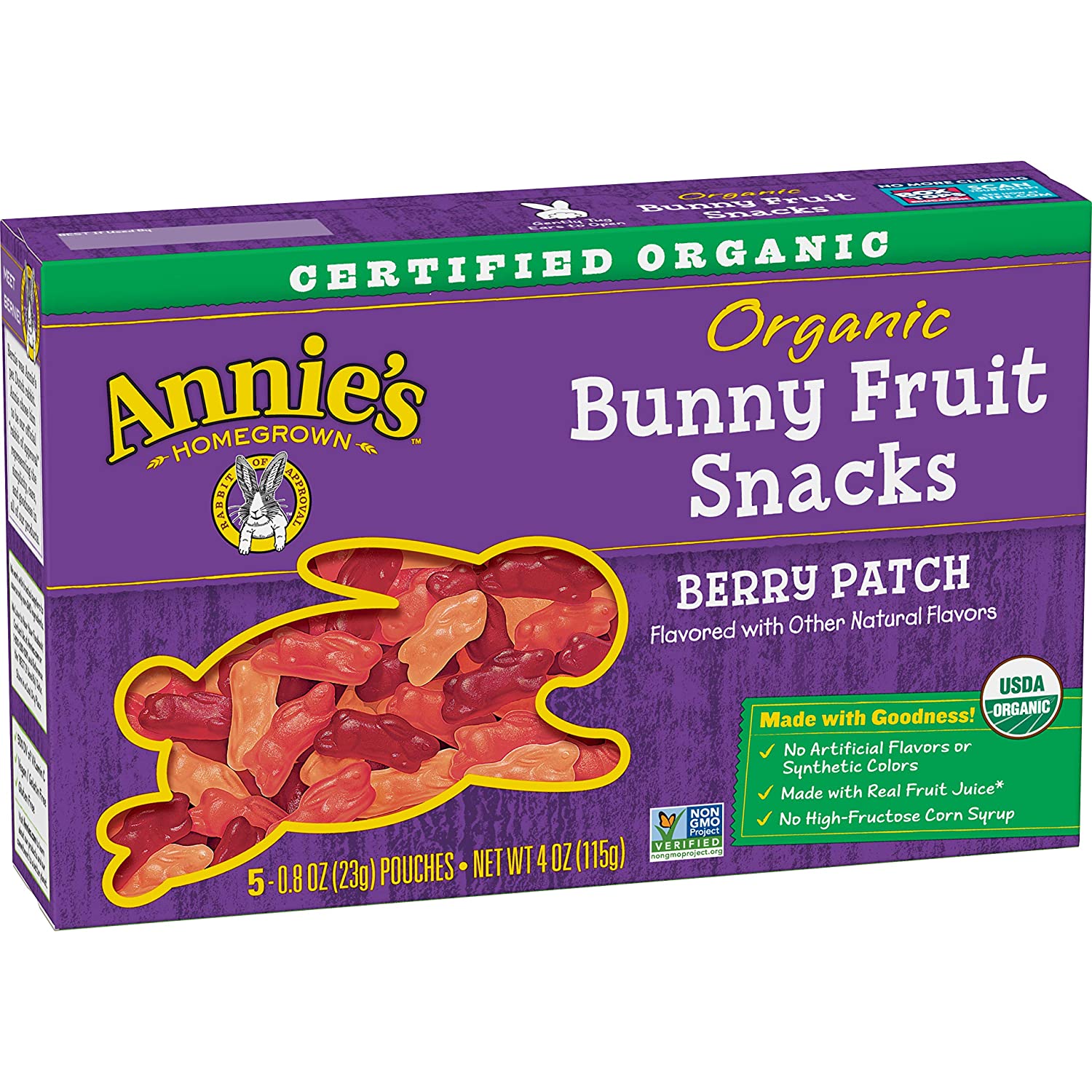 Annie's Homegrown Organic Bunny Fruit Snacks, Berry Patch - 5 pack, 0.8 oz pouches $1.89