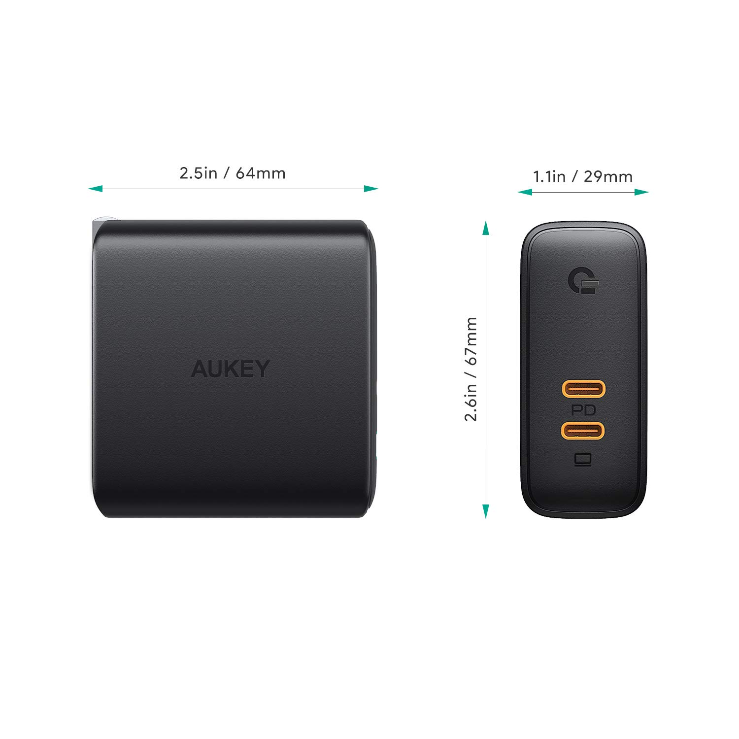 AUKEY 60W Dual Port USB-C Power Delivery 3.0 [GaN] Fast Charger $24.99