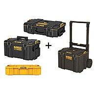 TOUGHSYSTEM 3 piece set with cart; 22in. Small, 24 in. Mobile Tool Box, 22 in. Medium and Deep Tool Tray, Regular price $299.00 $181 at Home Depot