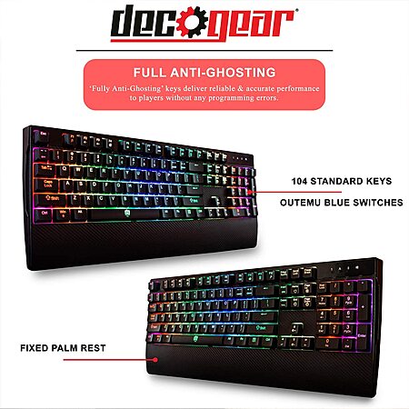 Deco Gear Mechanical Gaming Keyboard, Anti-Ghosting, Ergonomic Fixed ...