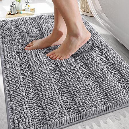 OLANLY Thick Bathroom Rugs 30x20, Extra Soft Absorbent Chenille Striped Bath Rugs, Rubber Backing, Machine Wash Dry, Bath Mats for Bathroom Floor, Tub and Shower, $8.98