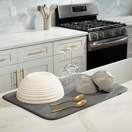 S&T INC. Dish Drying Mat XL, 18” x 24”, Absorbent Microfiber Kitchen Counter Mat, Dish Drying Pad for Dishes, Utensils, Pots and Pans, Extra Large, Charcoal $11.99