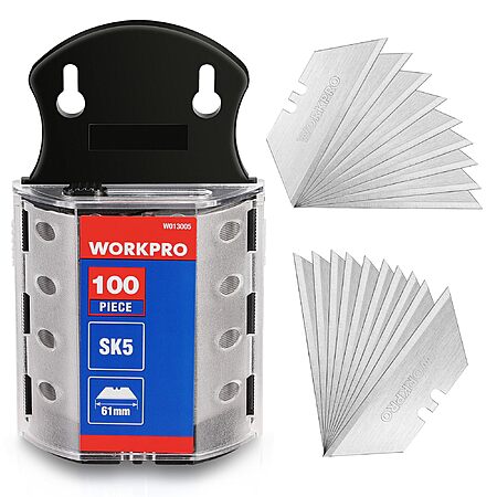 WORKPRO Utility Knife Blades, SK5 Steel, 100-Pack with Dispenser $9.49
