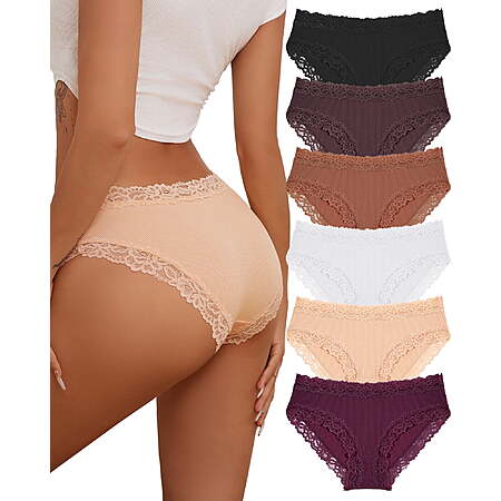 FINETOO Cotton Underwear for Women Lace Hipster Panties Soft Breathable Cheeky Bikini Ladies 6 Pack $13.49