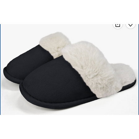 Women's Memory Foam Fuzzy Slippers Fluffy Plush Indoor Outdoor Non-Slip Thin Sole Winter House Shoes Black, size 5-6 Women's
