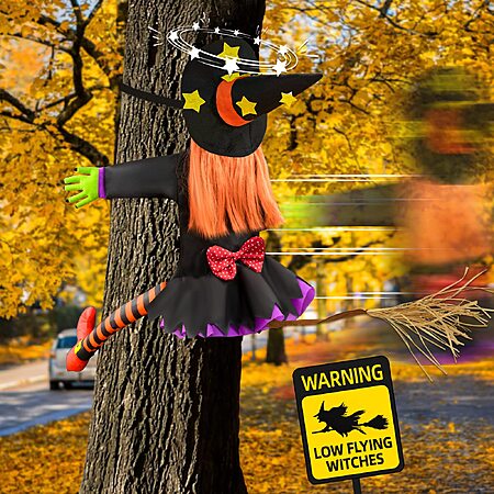 Halloween Decorations Outdoor Crashing Witch: 44'' Flying Crashed Witches Hanging into Tree - Halloween Decor for Yard Garden Porch