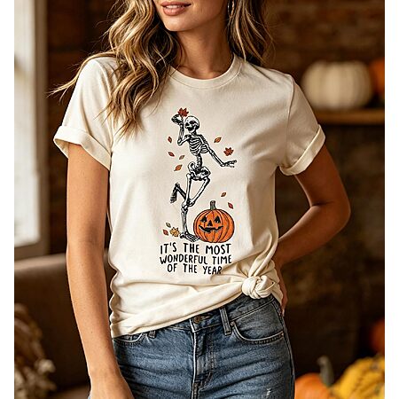 Ykomow Halloween Shirts for Women Thanksgiving Pumpkin Patch Shirts Cute Fall Graphic Tees (L, Cream)