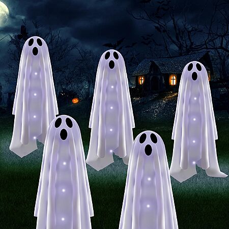 Halloween Decorations Solar Garden Lights Outdoor,6PACKS Halloween Ghost Decorations Lights with Scary Party Gifts Decor,Solar Scary Ghost Path Lights for Halloween
