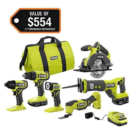 ONE+ 18V Cordless 6-Tool Combo Kit with Compact Battery, 4.0 Ah Battery, and Charger