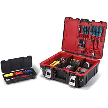 Keter Resin Technician Portable Tool Box Organizer with Cushioned Dividers for Small Parts and Hardware Storage, Black/Red $13
