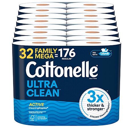 32-Count Cottonelle Ultra Clean Family Mega Rolls Toilet Paper - 2025-12-05