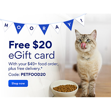 Chewy.com $20 eGiftCard with $49+ petfood order, free shipping