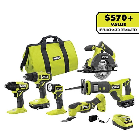 6-Tool Ryobi ONE+ 18V Cordless Combo Kit w/ 1.5Ah + 4.0Ah Battery & Charger $199 + Free Shipping